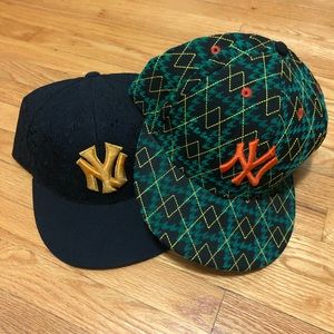 2 Black and Green NEW YORK Caps